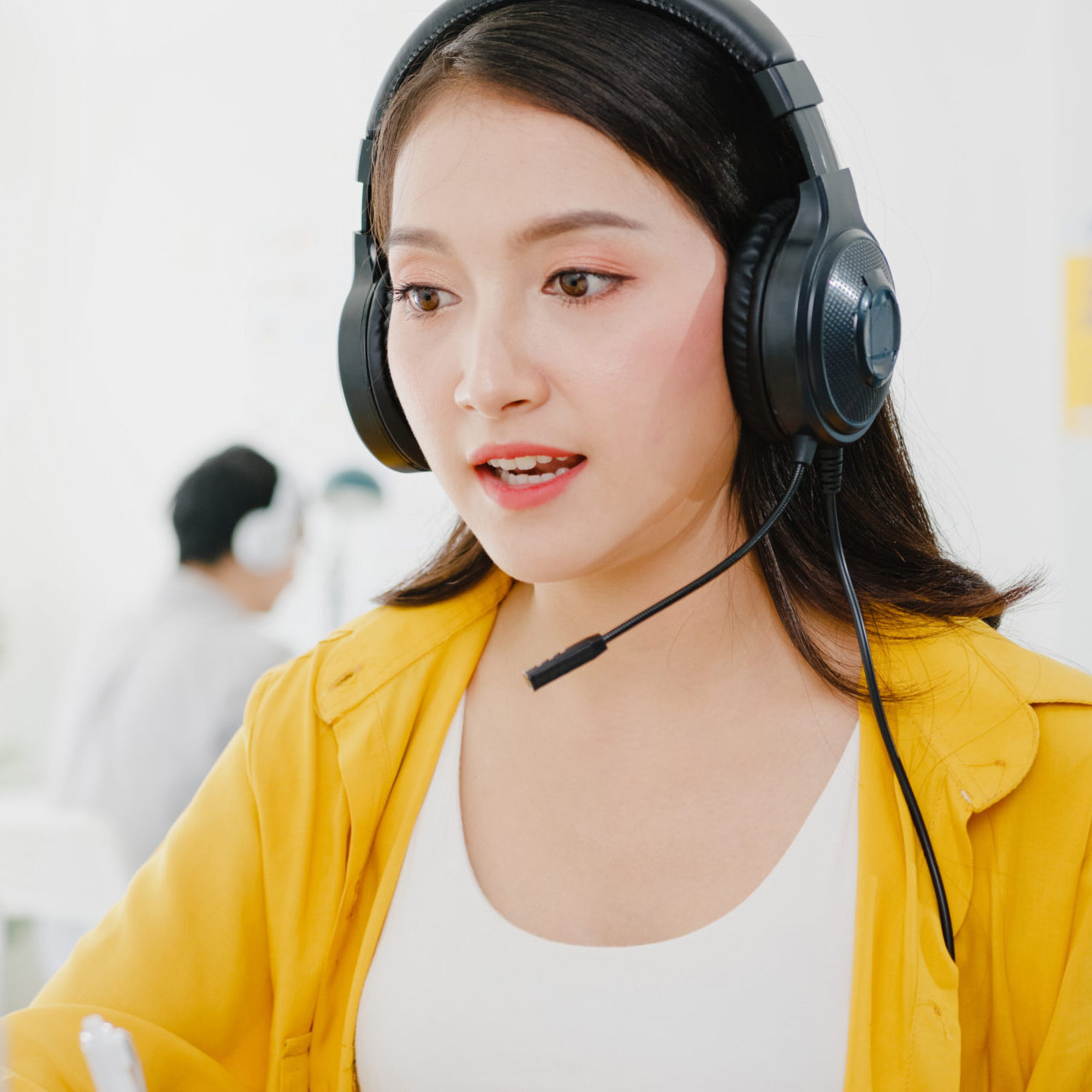 asia businesswoman social distancing in new normal situation for