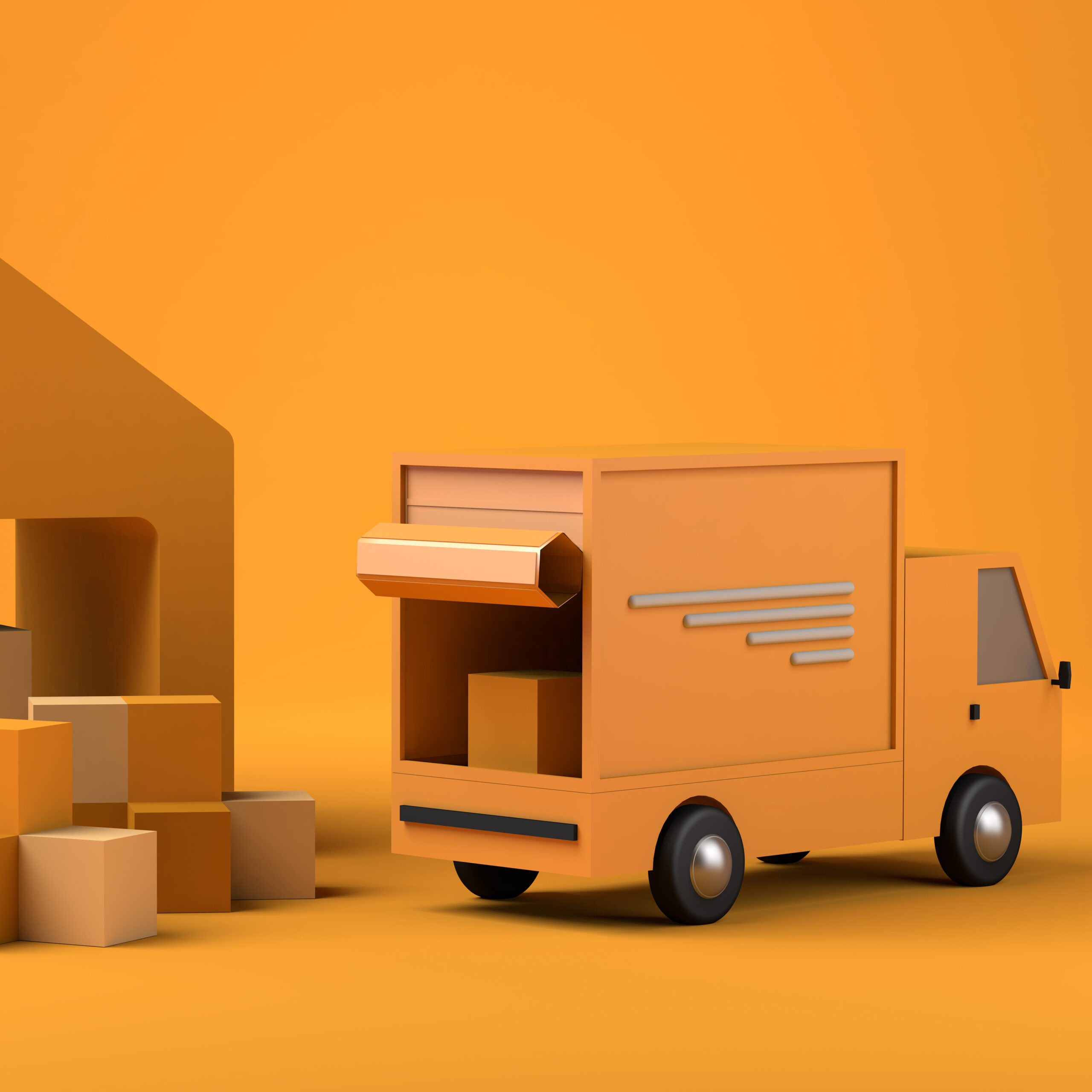 delivery concept with truck loading boxes in warehouse. logistic